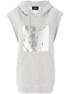 Karl Lagerfeld Metallic Logo Sleeveless Hoodie - Grey