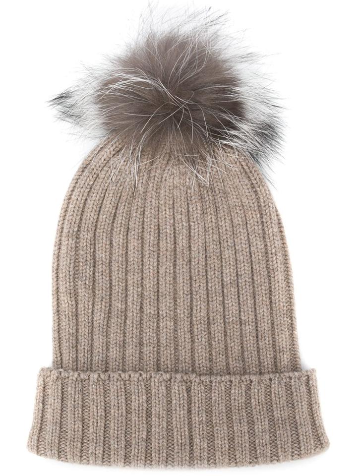 Fabiana Filippi Fur Pom Pom Hat - Nude & Neutrals