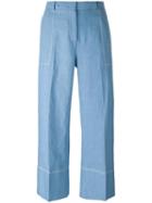 Ermanno Scervino Wide-legged Cropped Trousers, Women's, Size: 38, Blue, Cotton/linen/flax/acetate/cupro