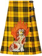 Gucci Embroidered Tartan Wool Skirt - Yellow & Orange