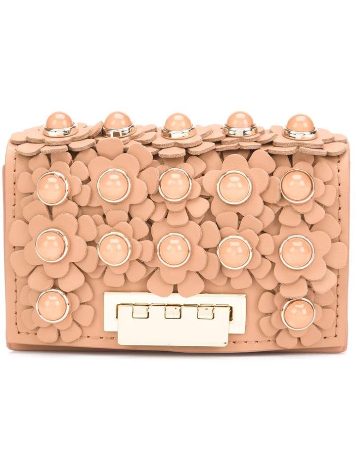 Zac Zac Posen Flower Embellished Clutch, Women's, Nude/neutrals, Calf Leather