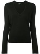 Theory V-neck Long Sleeve Knit Top, Women's, Size: Small, Black, Silk/nylon/cashmere