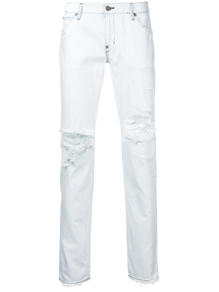 Factotum - Ripped Straight Jeans - Men - Cotton - 31, White, Cotton