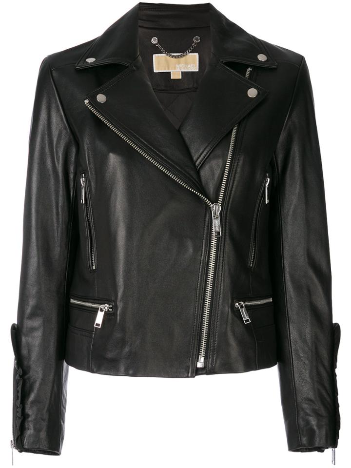 Michael Michael Kors Frill-trimmed Biker Jacket - Black