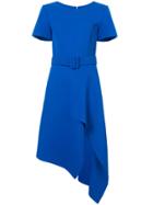 Oscar De La Renta Asymmetric Hem Belted Dress - Blue