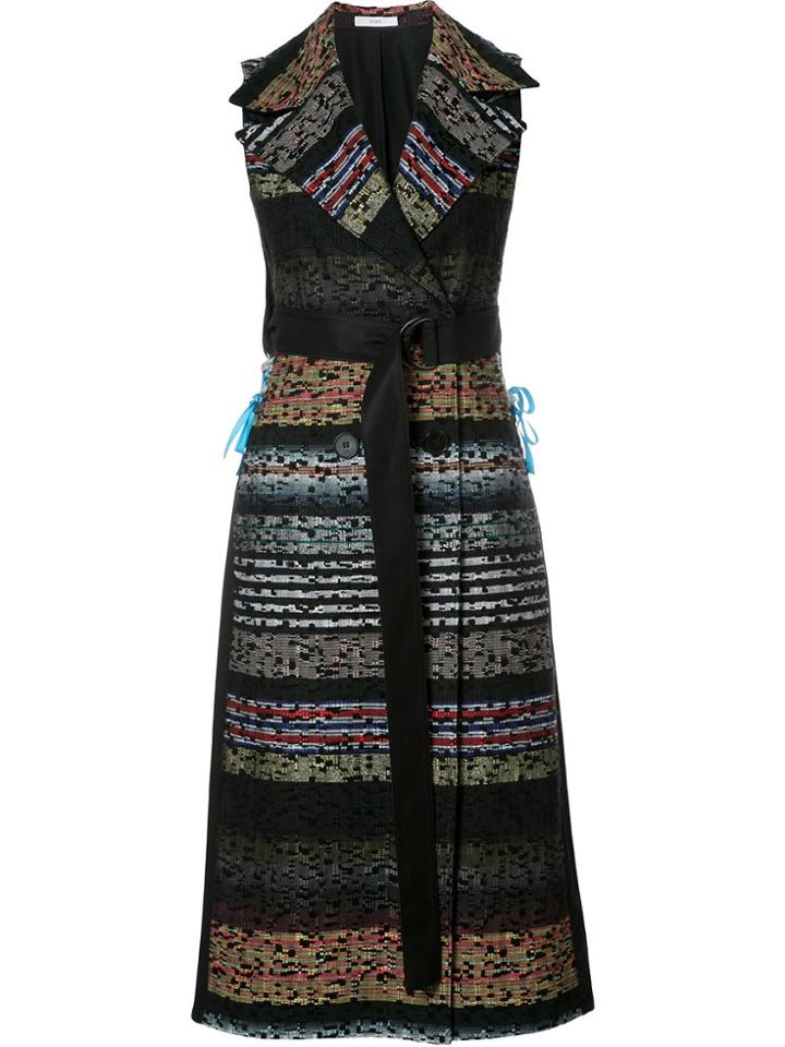 Tome 'blanket Stripe Tweed Sleeveless' Trench - Black