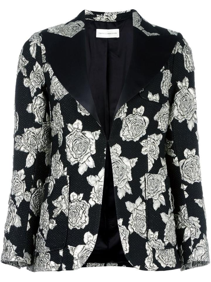 Faith Connexion Floral Brocade Blazer, Women's, Size: 42, Black, Silk/polyamide/polyester/viscose