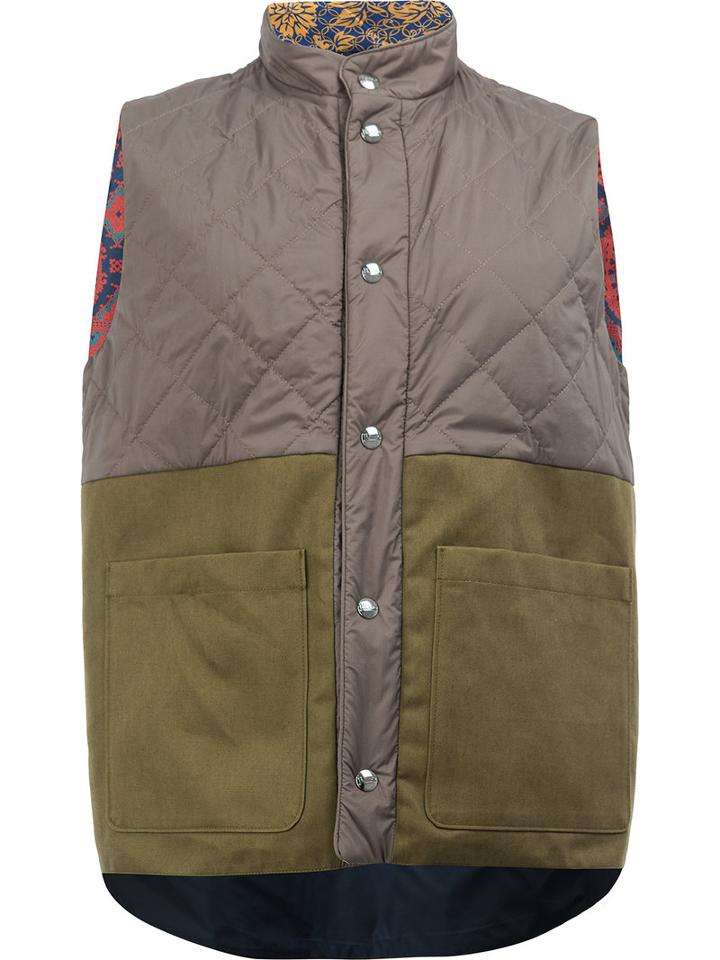 Herno Bi-colour Quilted Panel Gilet, Men's, Size: 48, Green, Cotton/linen/flax/polyamide/polyurethane
