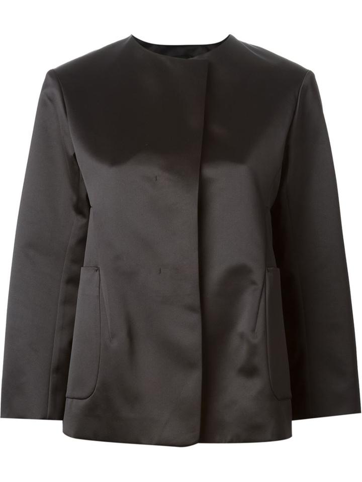 Jil Sander Collarless Jacket, Women's, Size: 40, Black, Silk/polyester/cupro