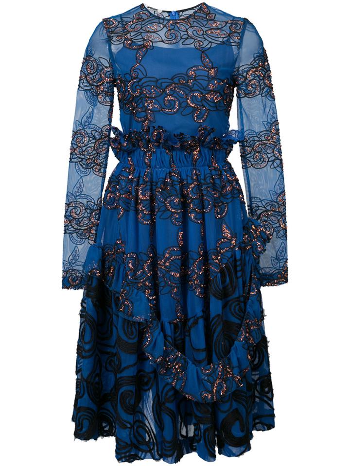 Jourden Embroidered Flared Dress - Blue