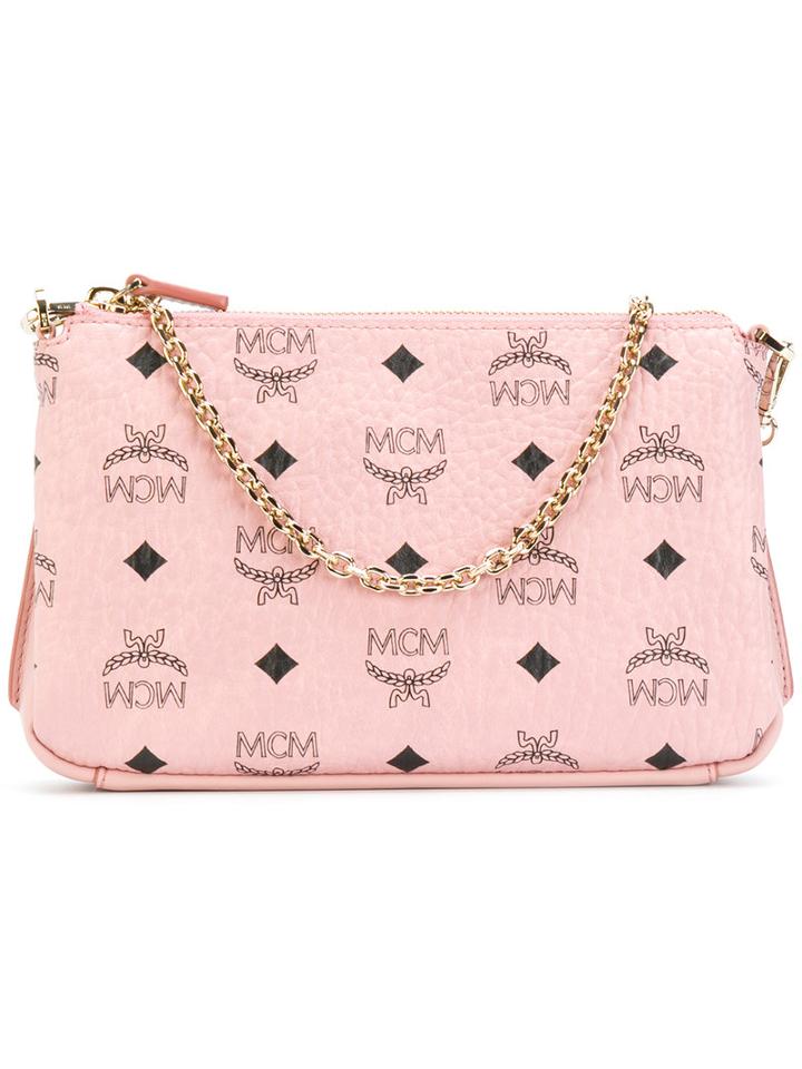 Mcm - Logo Print Clutch Bag - Women - Leather - One Size, Pink/purple, Leather