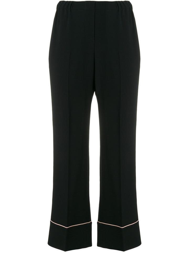 No21 Cropped Contrast Piped Trim Trousers - Black