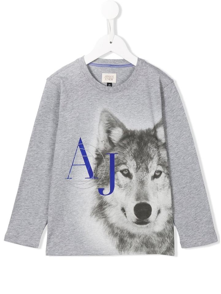 Armani Junior Wolf And Logo Print T-shirt, Boy's, Size: 12 Yrs, Grey