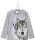 Armani Junior Wolf And Logo Print T-shirt, Boy's, Size: 12 Yrs, Grey