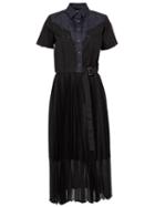 Sacai Pleated Shirt Dress, Women's, Size: 1, Black, Cupro