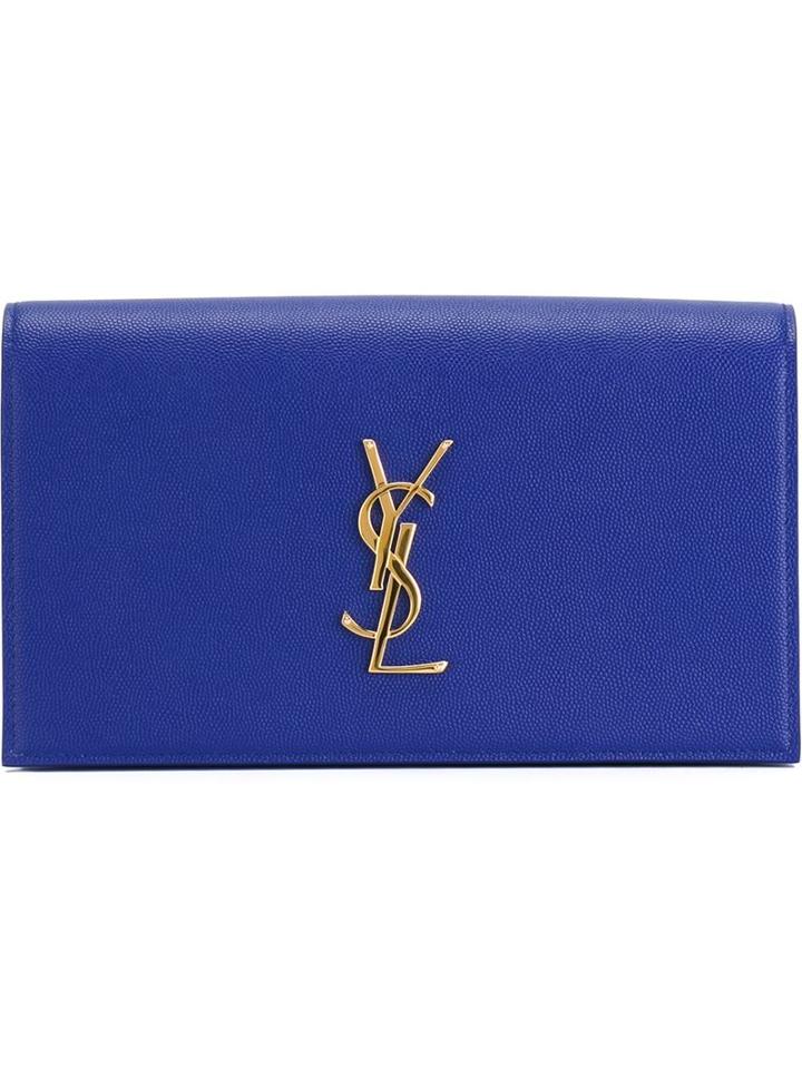 Saint Laurent Classic Monogram Clutch, Women's, Blue, Calf Leather