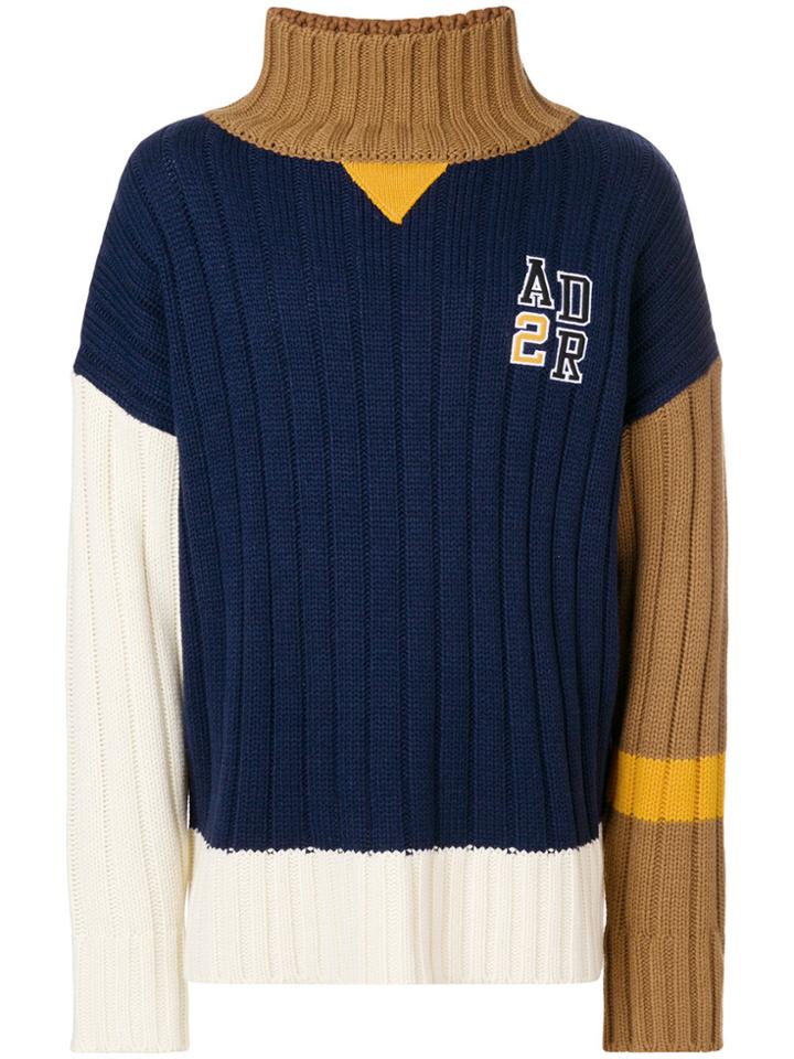 Ader Error Patchwork Turtleneck Jumper - Blue