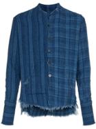 Greg Lauren Checked And Pouch Detail Cotton Shirt - Blue