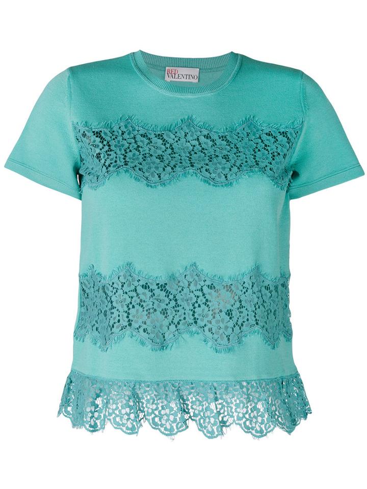 Red Valentino - Lace Applique T-shirt - Women - Polyamide/viscose - S, Women's, Green, Polyamide/viscose