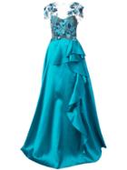 Marchesa Notte Embellished Floral Gown - Blue