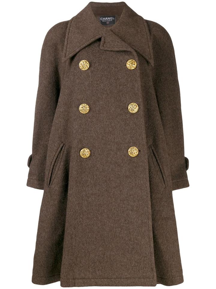 Chanel Pre-owned 1980's Flared Double-breasted Coat - Brown