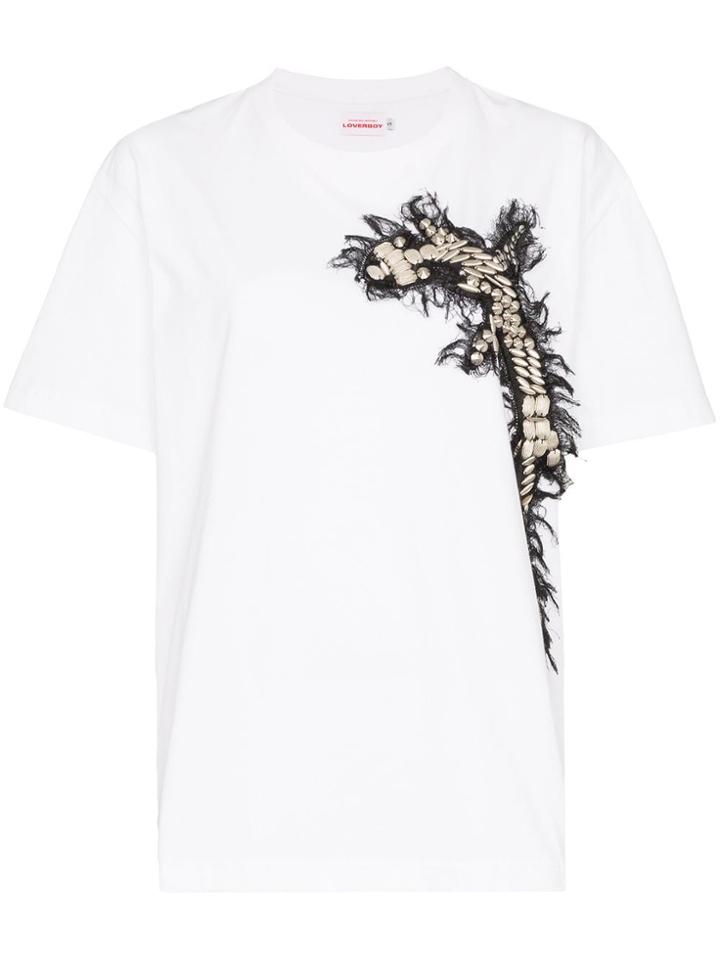 Charles Jeffrey Loverboy Embroidered Cross Appliqué T-shirt - White