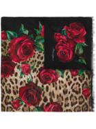 Dolce & Gabbana Leopard And Rose Print Scarf - Black