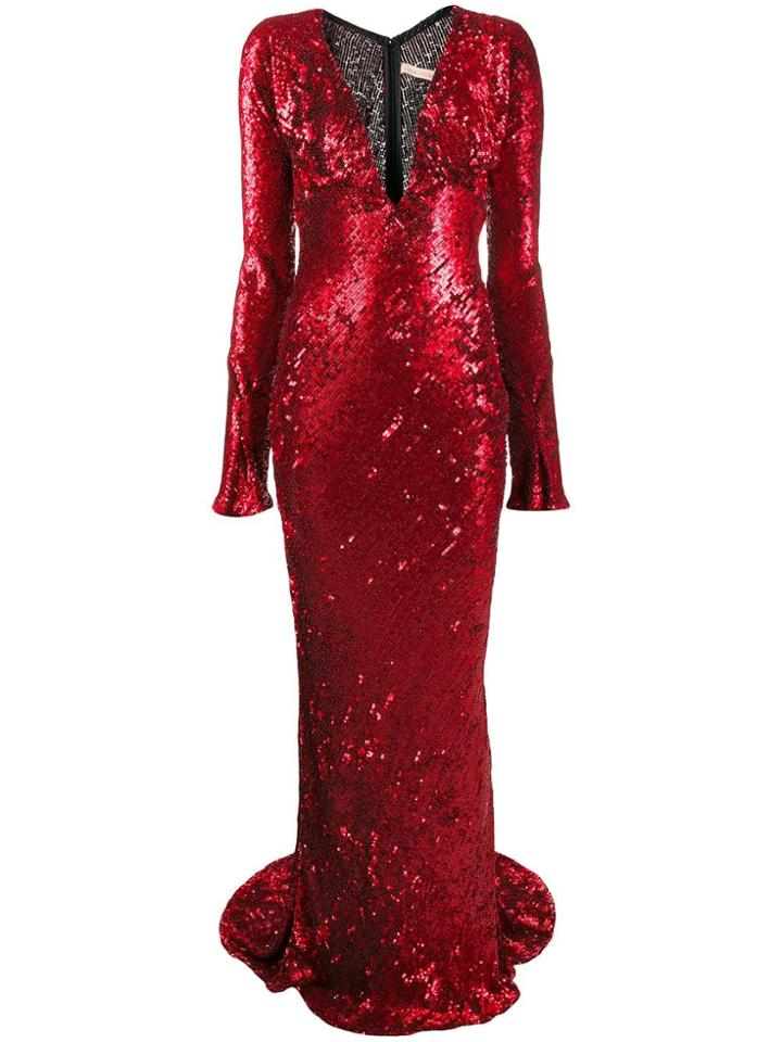 Maria Lucia Hohan Plunge-neck Sequin Gown - Red