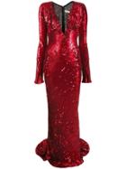 Maria Lucia Hohan Plunge-neck Sequin Gown - Red