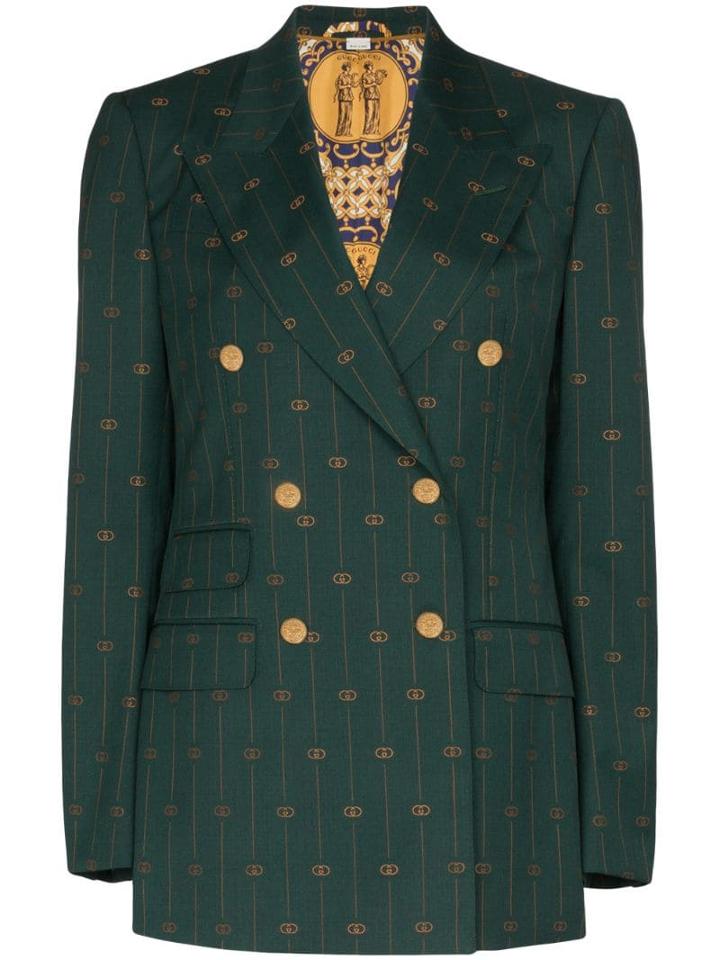 Gucci Gg Print Double-breasted Blazer - Green