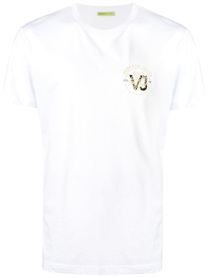 Versace Jeans Gold Embroidered Logo T-shirt - White