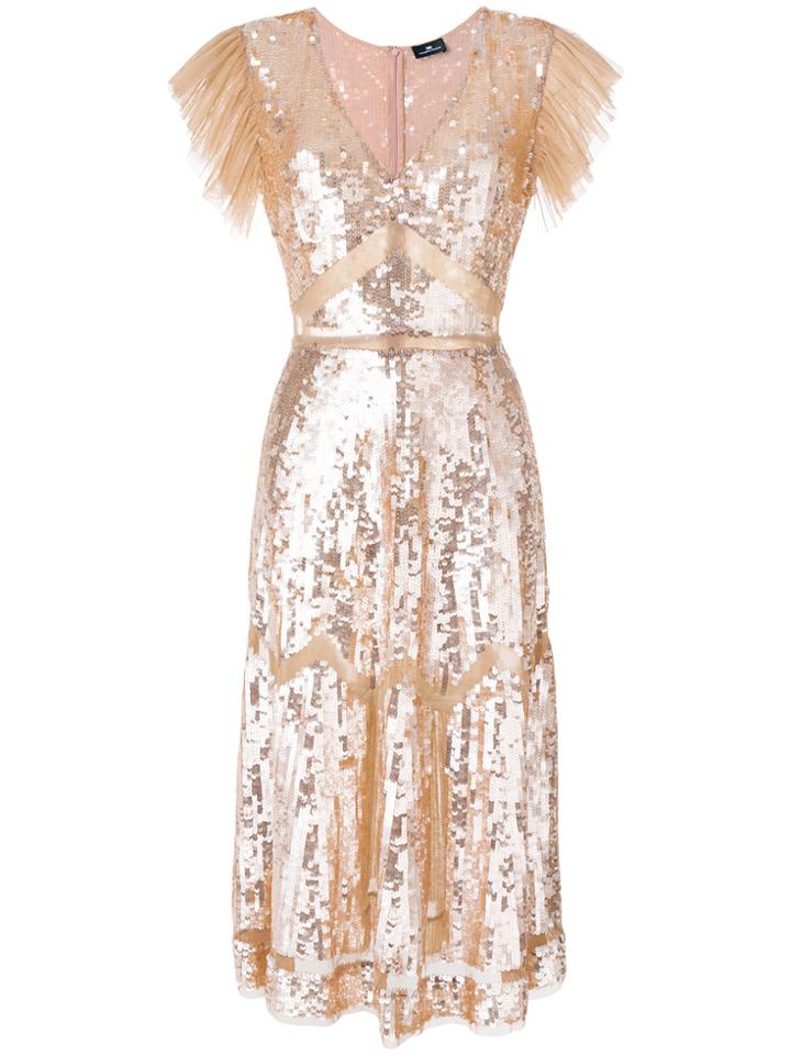 Elisabetta Franchi Sequin V-neck Dress - Yellow & Orange