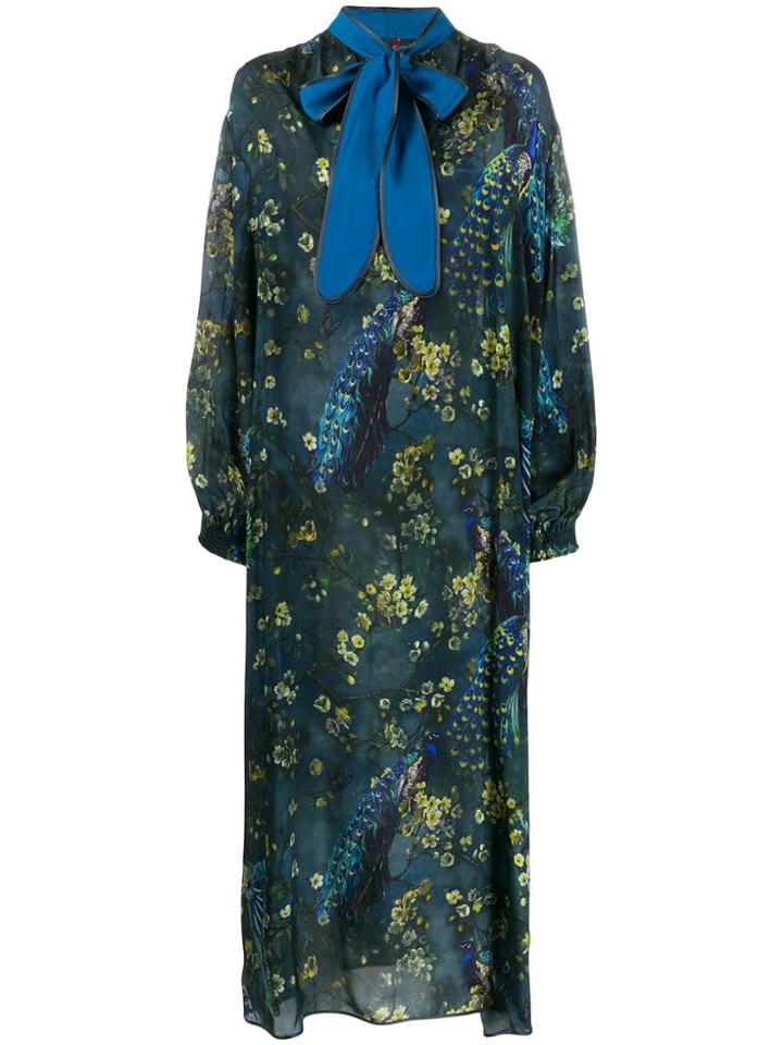 F.r.s For Restless Sleepers Peacock Print Dress - Blue