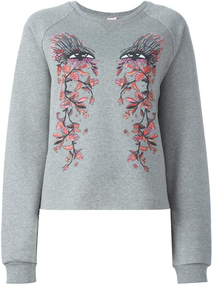 Giamba Printed Front Sweatshirt, Women's, Size: 40, Grey, Cotton