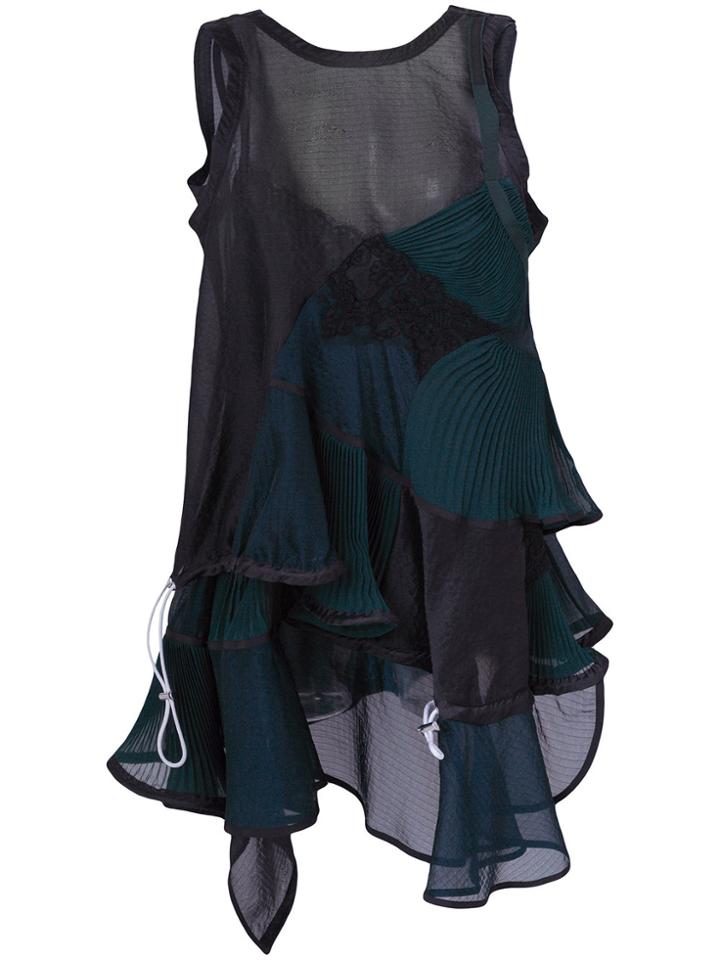 Sacai Flared Contrast Dress - Black