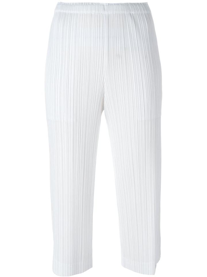 Pleats Please By Issey Miyake Cropped Pleated Trousers, Women's, Size: 2, White, Polyester