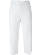 Pleats Please By Issey Miyake Cropped Pleated Trousers, Women's, Size: 2, White, Polyester