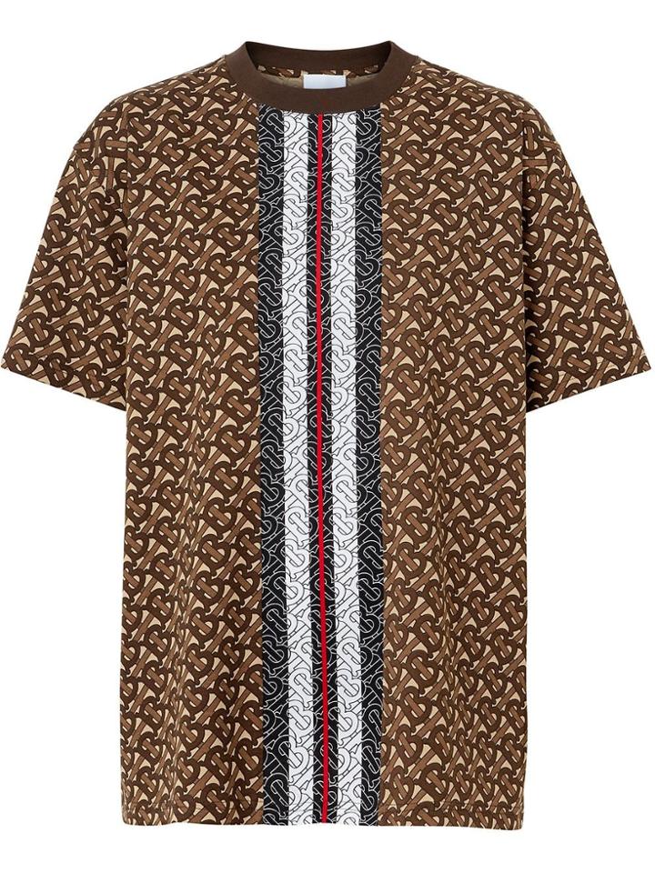 Burberry Monogram Stripe Print Cotton Oversized T-shirt - Brown