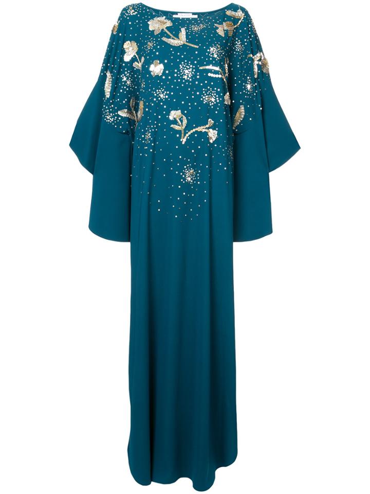 Oscar De La Renta Sequin-embroidered Caftan Gown - Blue