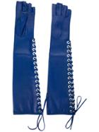 Manokhi Lace-up Fingerless Long Gloves - Blue