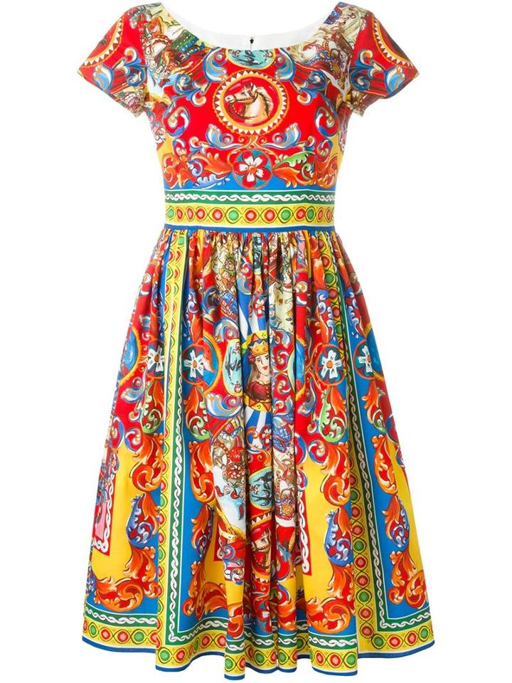 Dolce & Gabbana Carretto Siciliano Print Dress, Women's, Size: 42, Red, Cotton