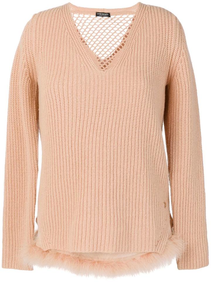 Twin-set Jumper With Faux Fur Trim - Pink