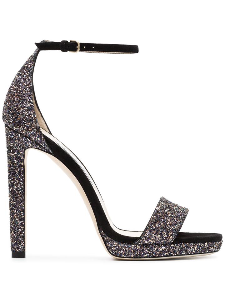 Jimmy Choo Black And Metallic Silver Misty 120 Leather Sandals