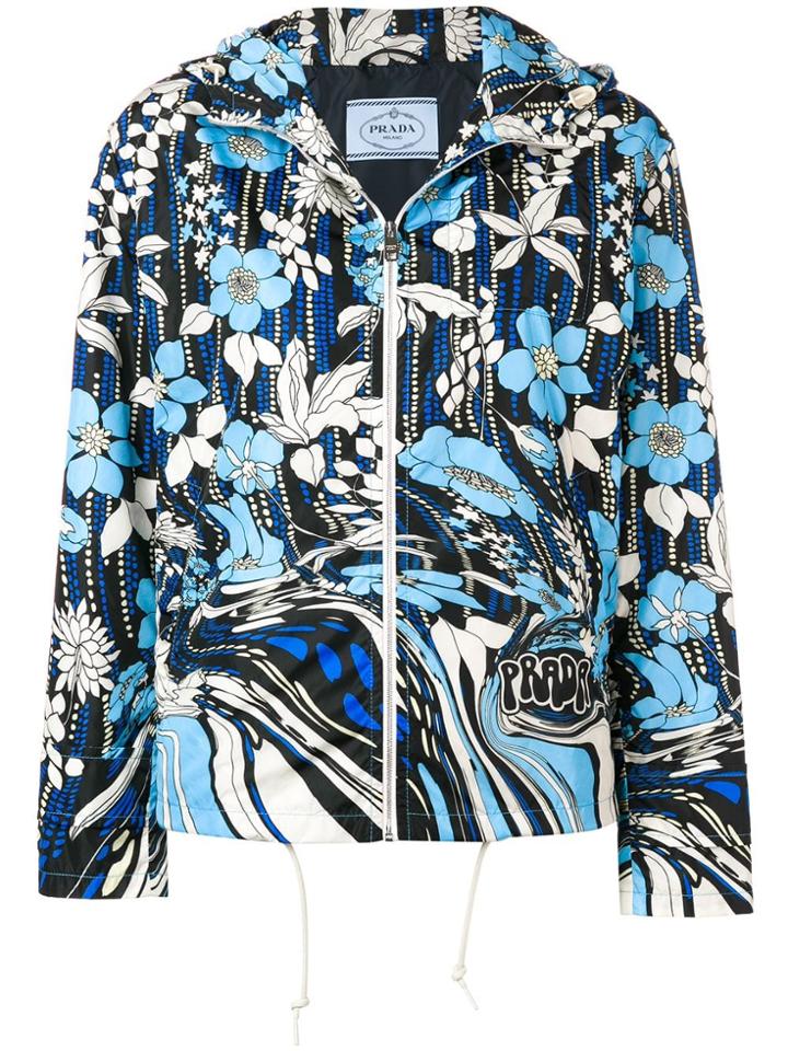 Prada Floral Print Windbreaker Jacket - Blue