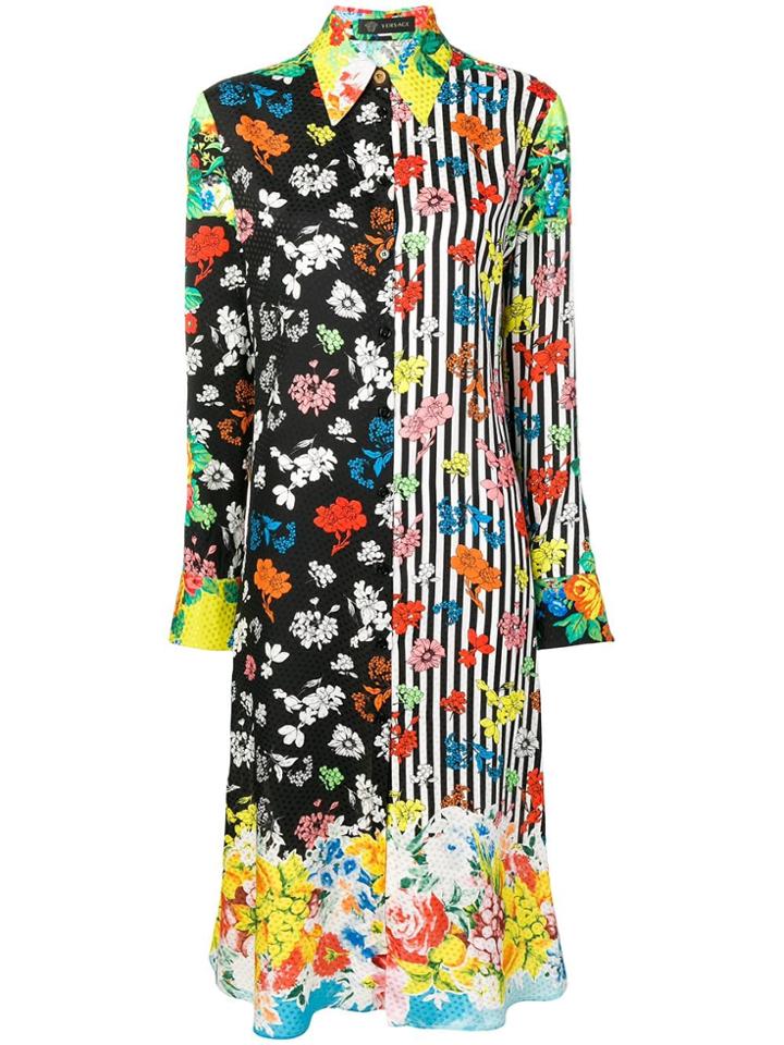 Versace Multi-pattern Midi Shirt Dress - Black
