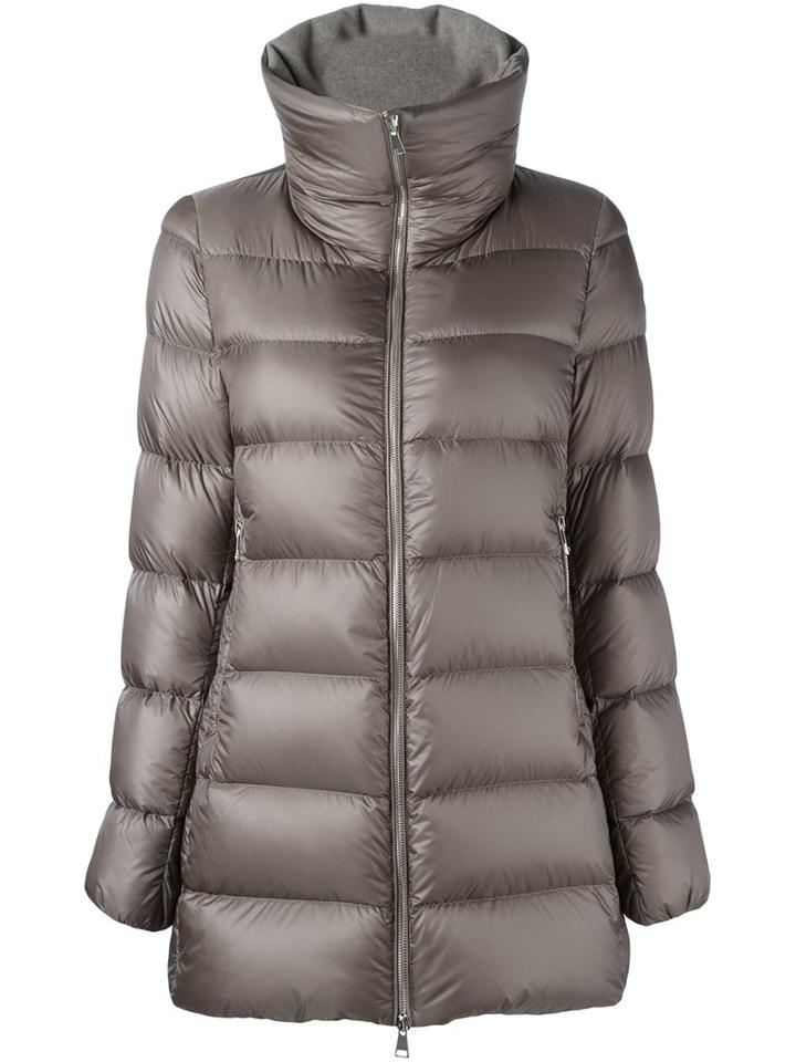 Moncler 'alimide' Padded Coat, Women's, Size: 4, Grey, Feather Down/polyamide/virgin Wool