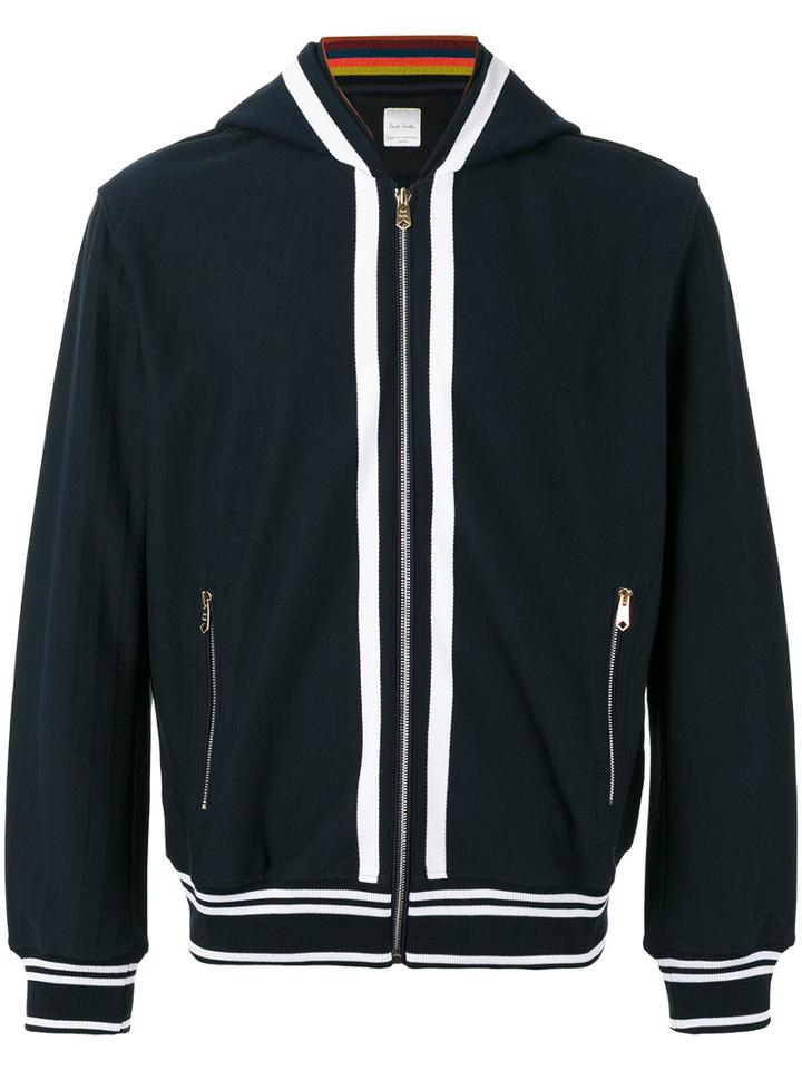 Paul Smith Striped Detail Zipped Hoodie, Men's, Size: Small, Blue, Cotton