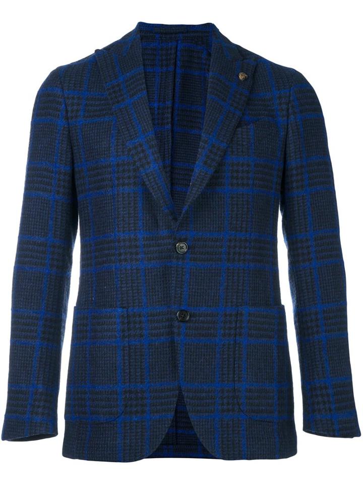 Gabriele Pasini Windowpane Check Blazer, Men's, Size: 50, Blue, Nylon/viscose/mohair/alpaca