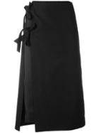 Maison Margiela Side Tie Midi Skirt, Women's, Size: 40, Black, Cotton/silk/viscose