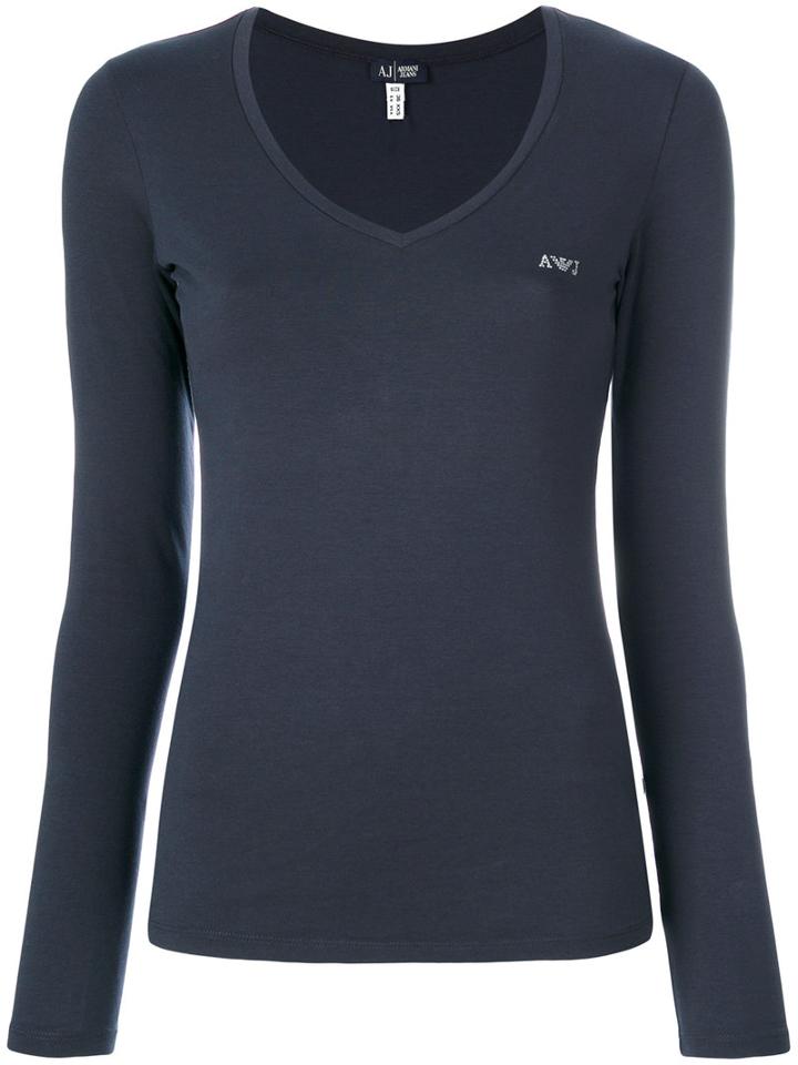 Armani Jeans - Branded Top - Women - Cotton/spandex/elastane - 36, Blue, Cotton/spandex/elastane